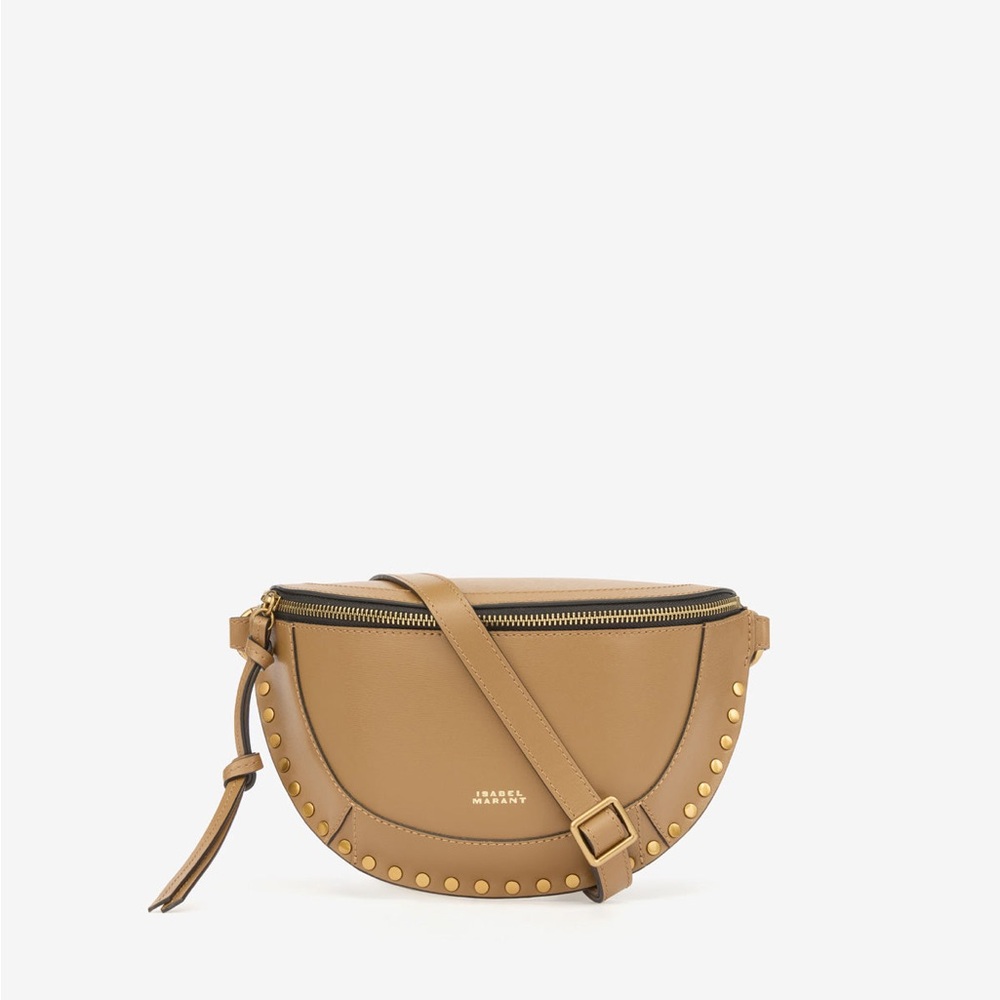Isabel Marant Tan Crescent Crossbody Bag with Studded Detail